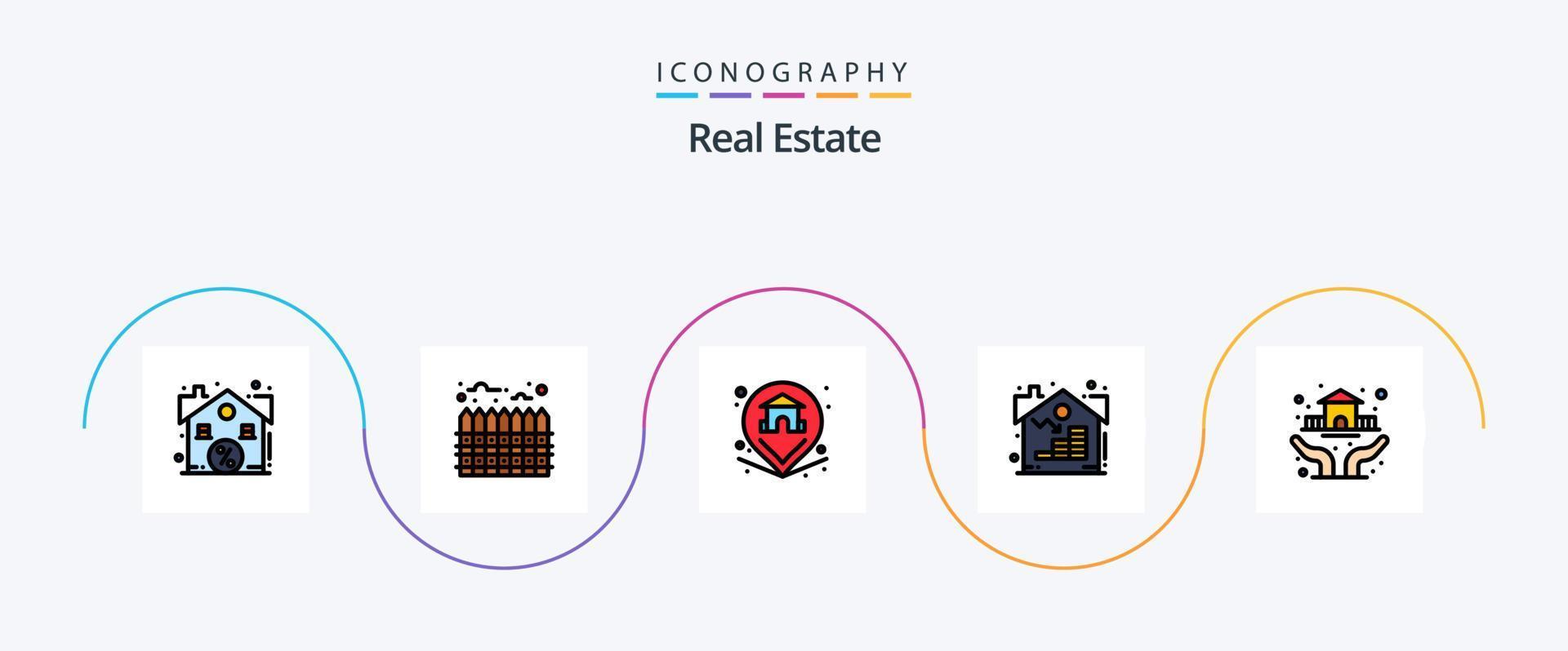 Real Estate Line Filled Flat 5 Icon Pack Including hands. asset. location. real. estate vector