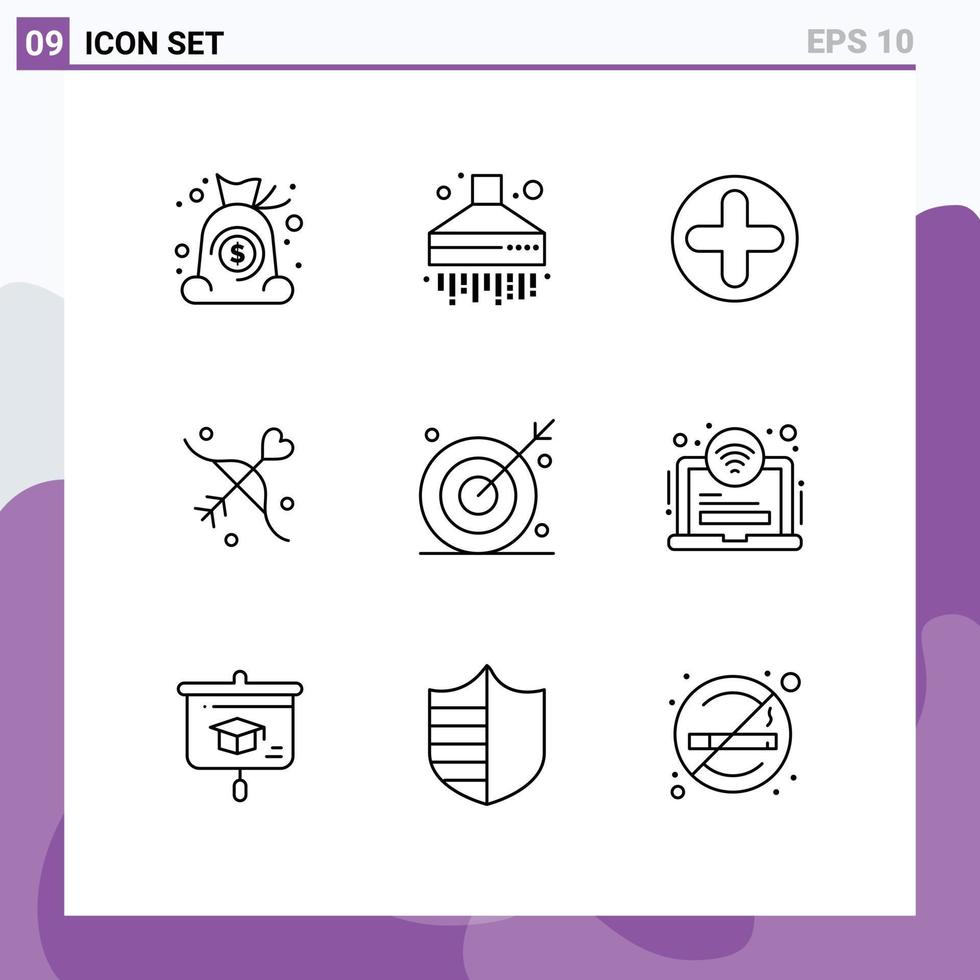 9 Creative Icons Modern Signs and Symbols of bulls aim sign wedding love Editable Vector Design Elements