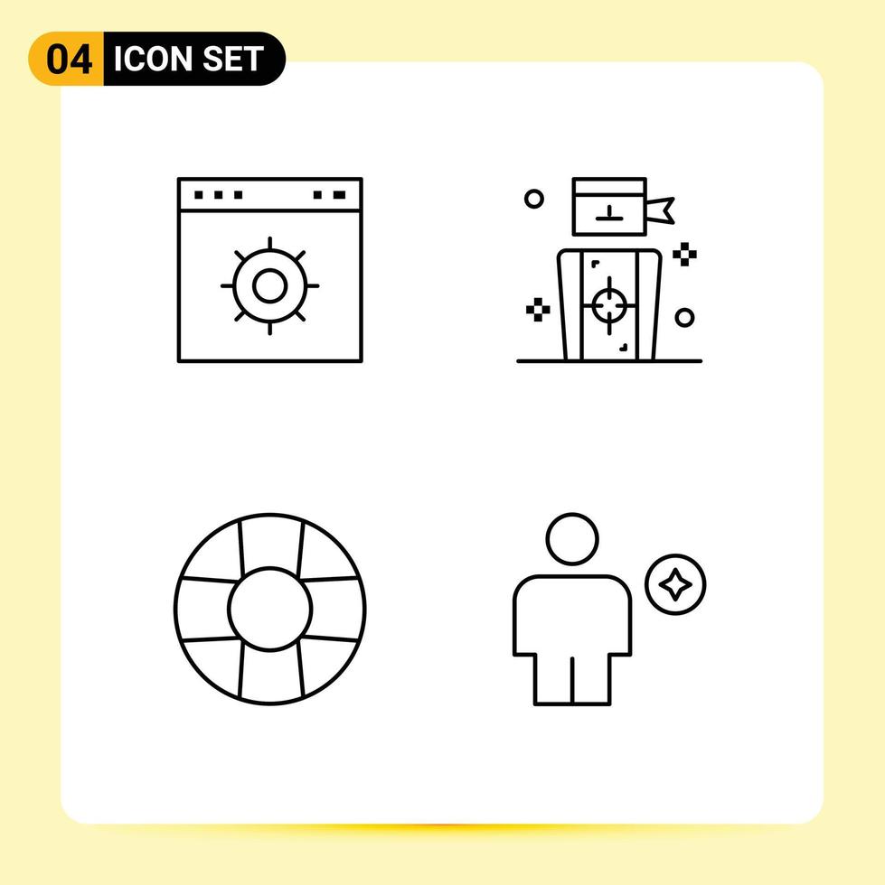 Set of 4 Modern UI Icons Symbols Signs for browser lifebuoy website people body Editable Vector Design Elements