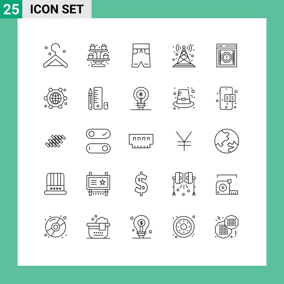 Stock Vector Icon Pack of 25 Line Signs and Symbols for message alert short radio antenna station Editable Vector Design Elements