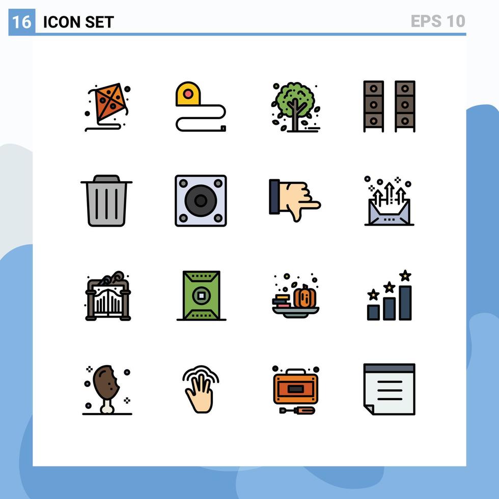 Mobile Interface Flat Color Filled Line Set of 16 Pictograms of trash delete leaf wardrobe interior Editable Creative Vector Design Elements
