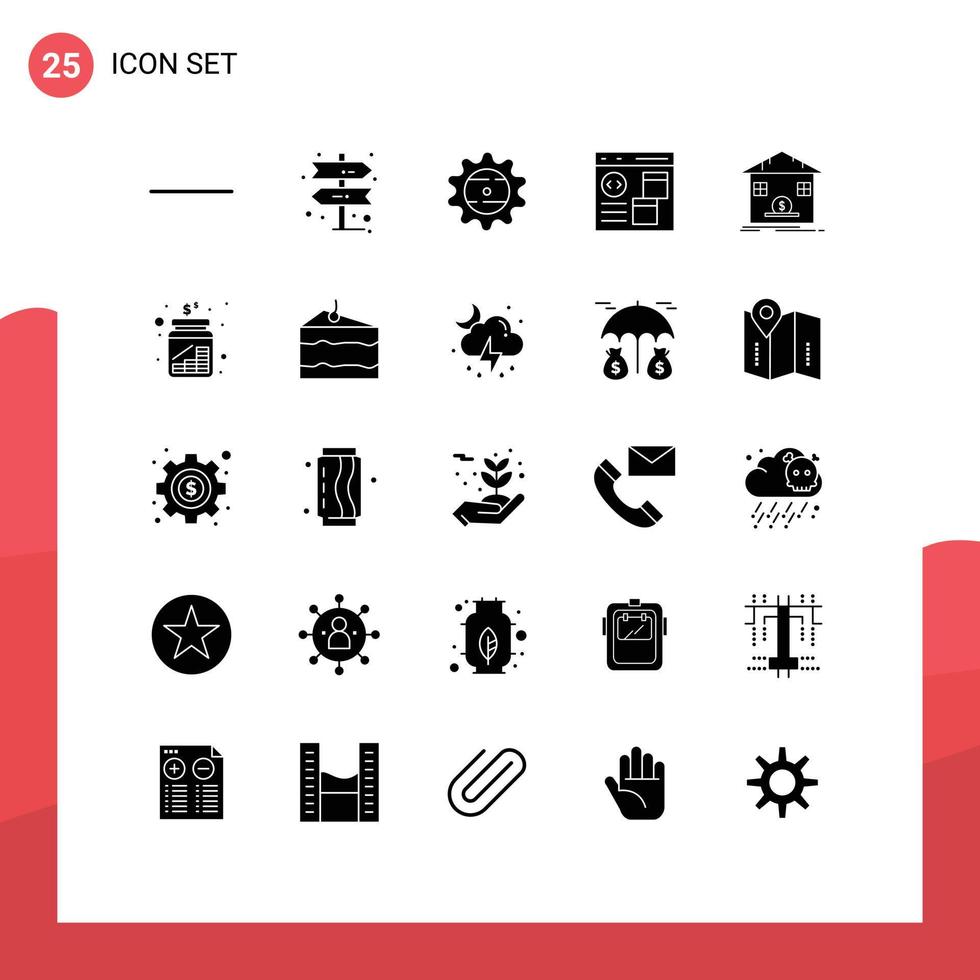 User Interface Pack of 25 Basic Solid Glyphs of refund safe food deposit develop Editable Vector Design Elements