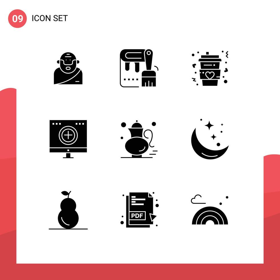 Pictogram Set of 9 Simple Solid Glyphs of recovery hospital coffee computer love Editable Vector Design Elements