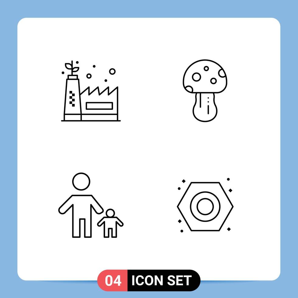 Universal Icon Symbols Group of 4 Modern Filledline Flat Colors of eco manufacturing family mushroom spring kid Editable Vector Design Elements