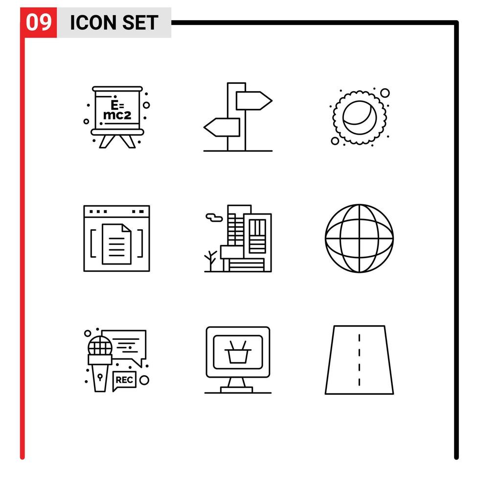 Modern Set of 9 Outlines and symbols such as building interface mardi gras file browser Editable Vector Design Elements