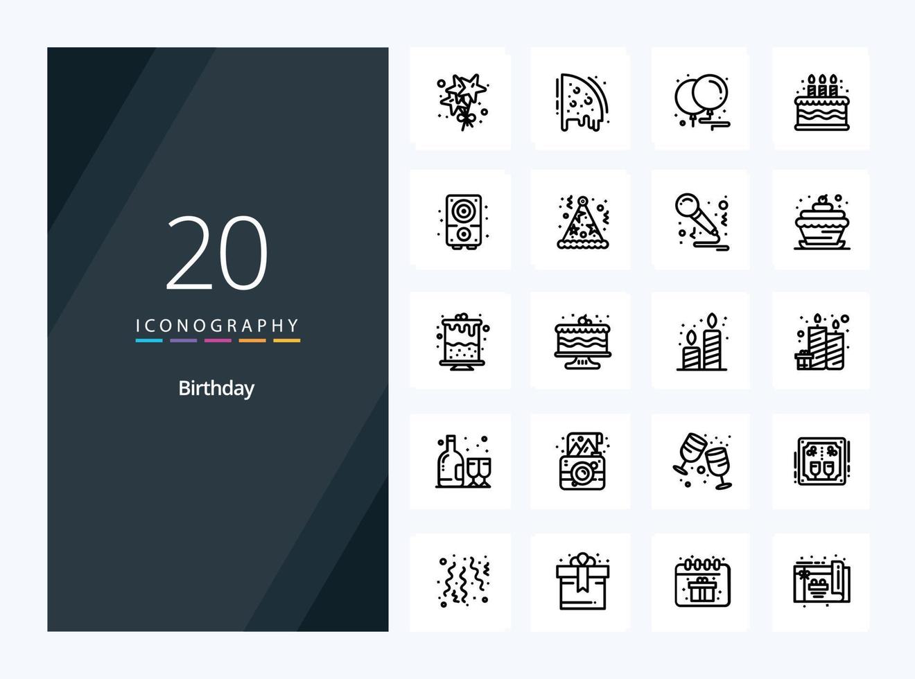 20 Birthday Outline icon for presentation vector