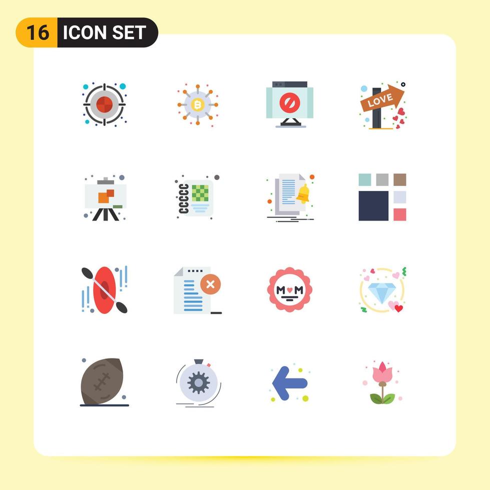 dieciséis plano color concepto para sitios web móvil y aplicaciones pizarra firmar pagos amor detener editable paquete de creativo vector diseño elementos