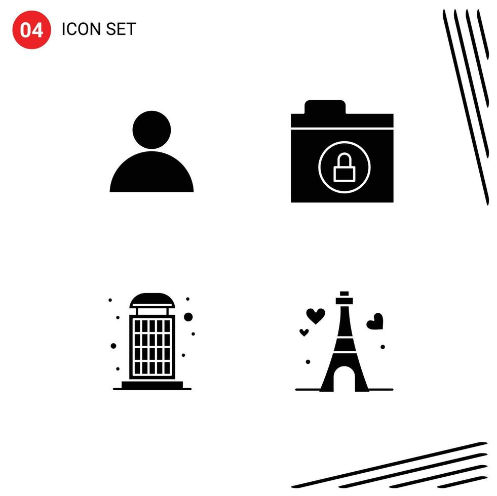 Set of 4 Modern UI Icons Symbols Signs for account call encryption booth love Editable Vector Design Elements