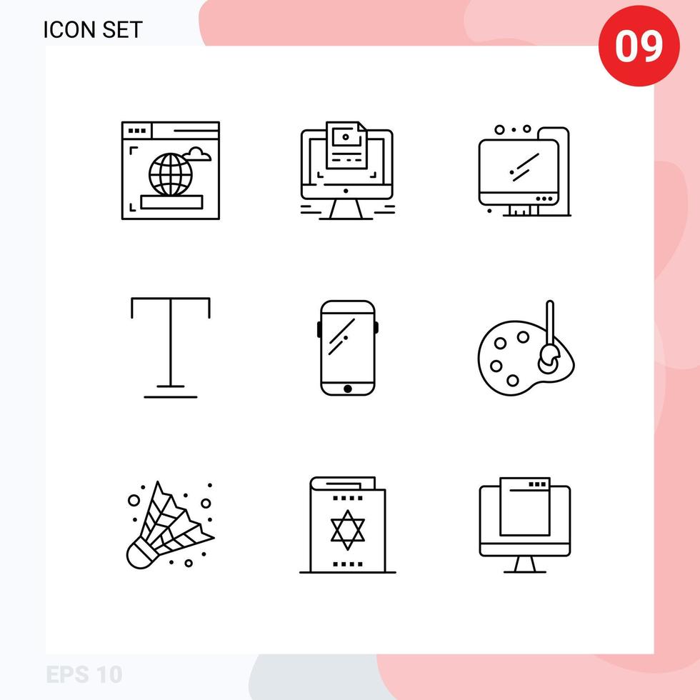 Pack of 9 Modern Outlines Signs and Symbols for Web Print Media such as samsung mobile education smart phone underline Editable Vector Design Elements