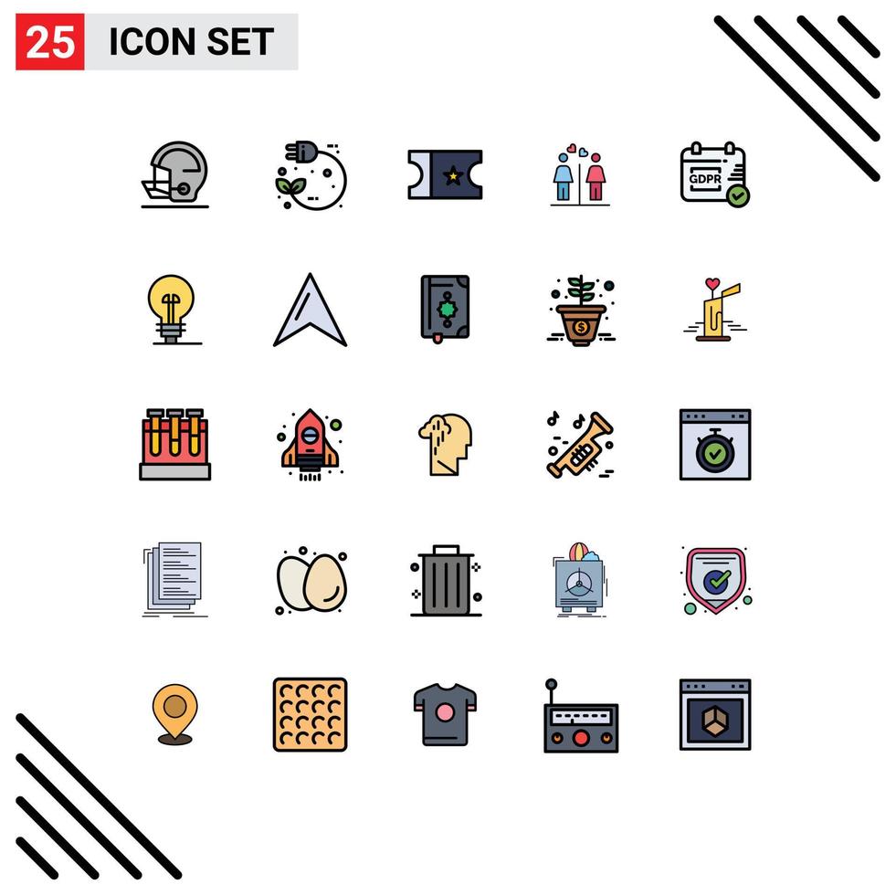 Universal Icon Symbols Group of 25 Modern Filled line Flat Colors of calendar gdpr pull signs couple Editable Vector Design Elements