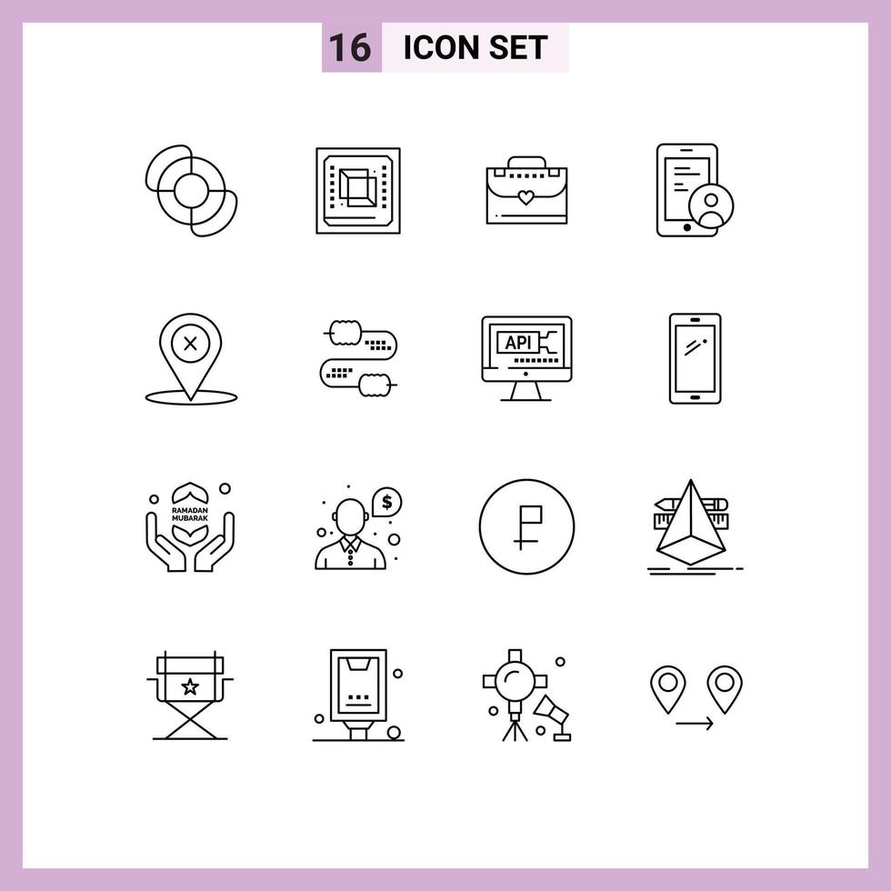 Set of 16 Modern UI Icons Symbols Signs for place location bag user secure Editable Vector Design Elements