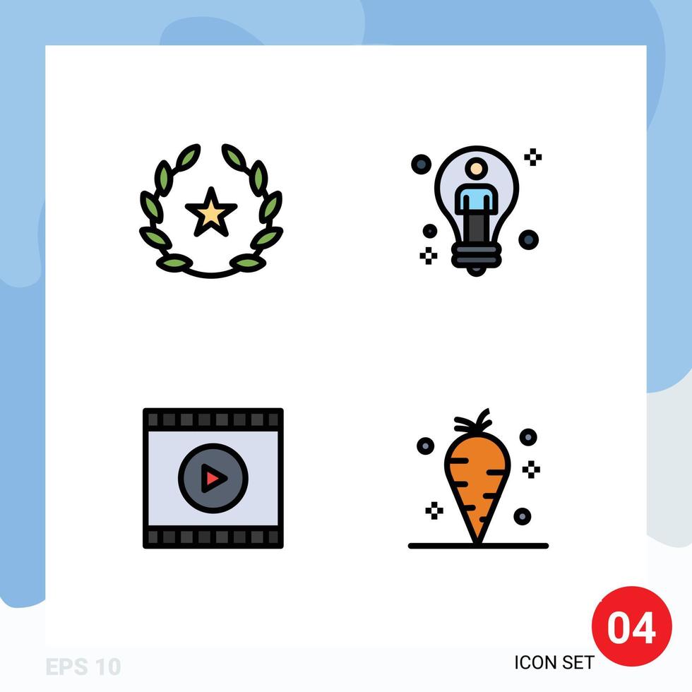 4 Thematic Vector Filledline Flat Colors and Editable Symbols of cinema media films solution video Editable Vector Design Elements