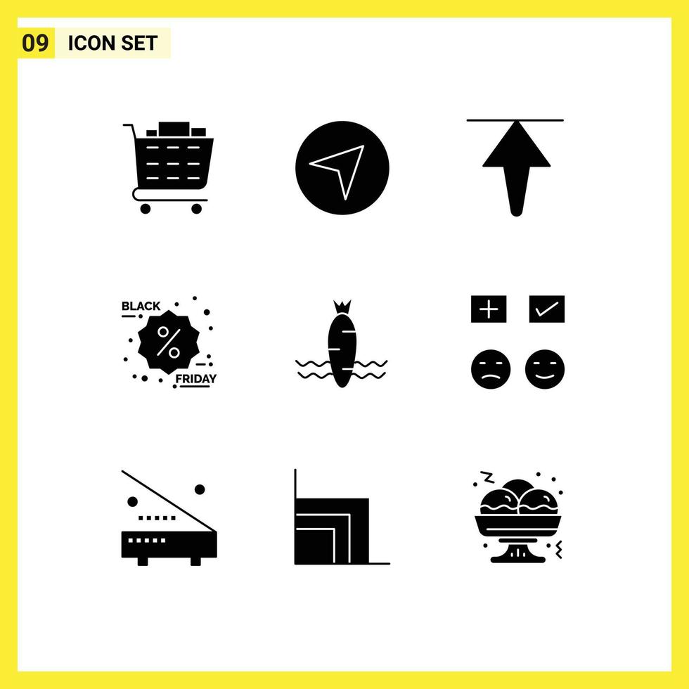 Modern Set of 9 Solid Glyphs and symbols such as emojis vegetable up food promotion Editable Vector Design Elements