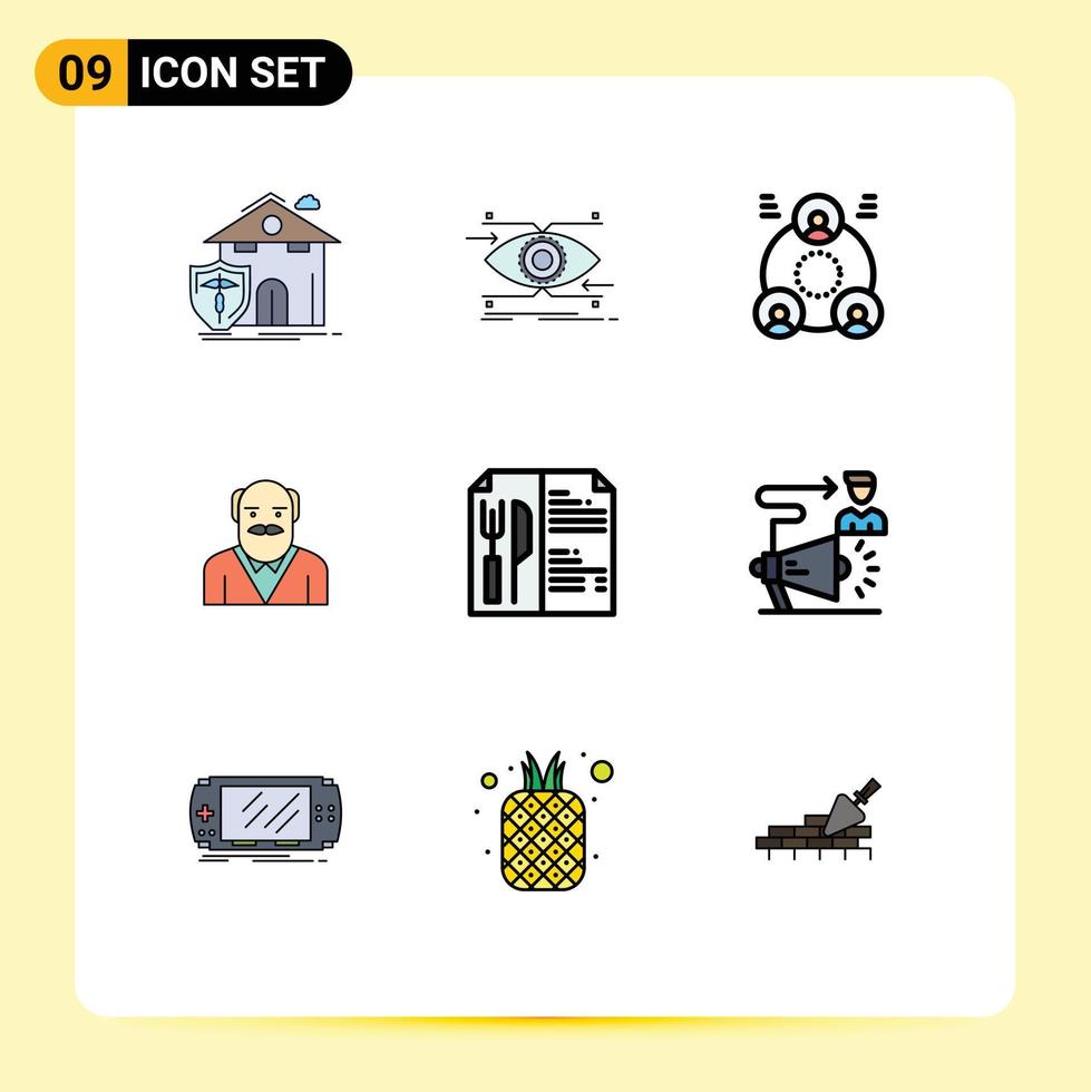 Group of 9 Modern Filledline Flat Colors Set for uncle father looking grandpaa group Editable Vector Design Elements