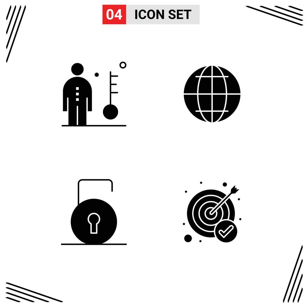 4 Solid Glyph concept for Websites Mobile and Apps employee lock pad key internet security Editable Vector Design Elements