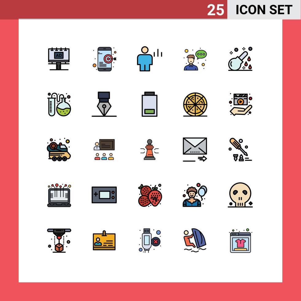 25 Universal Filled line Flat Colors Set for Web and Mobile Applications profession employee mobile avatar graph Editable Vector Design Elements