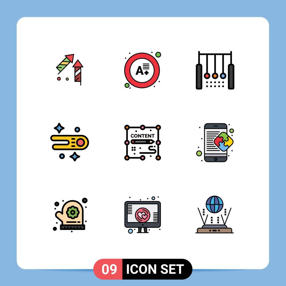 9 User Interface Filledline Flat Color Pack of modern Signs and Symbols of duplicate content gymnastics space astronomy Editable Vector Design Elements