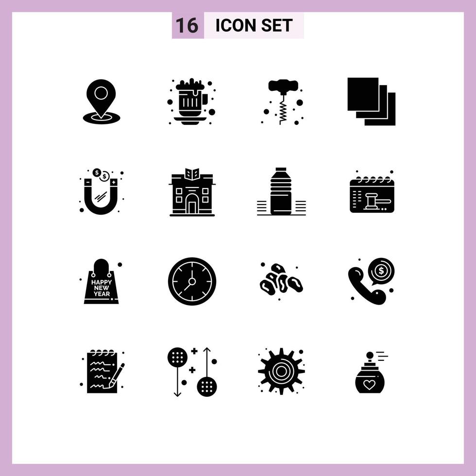 16 User Interface Solid Glyph Pack of modern Signs and Symbols of magnetic investment drill dollar group Editable Vector Design Elements