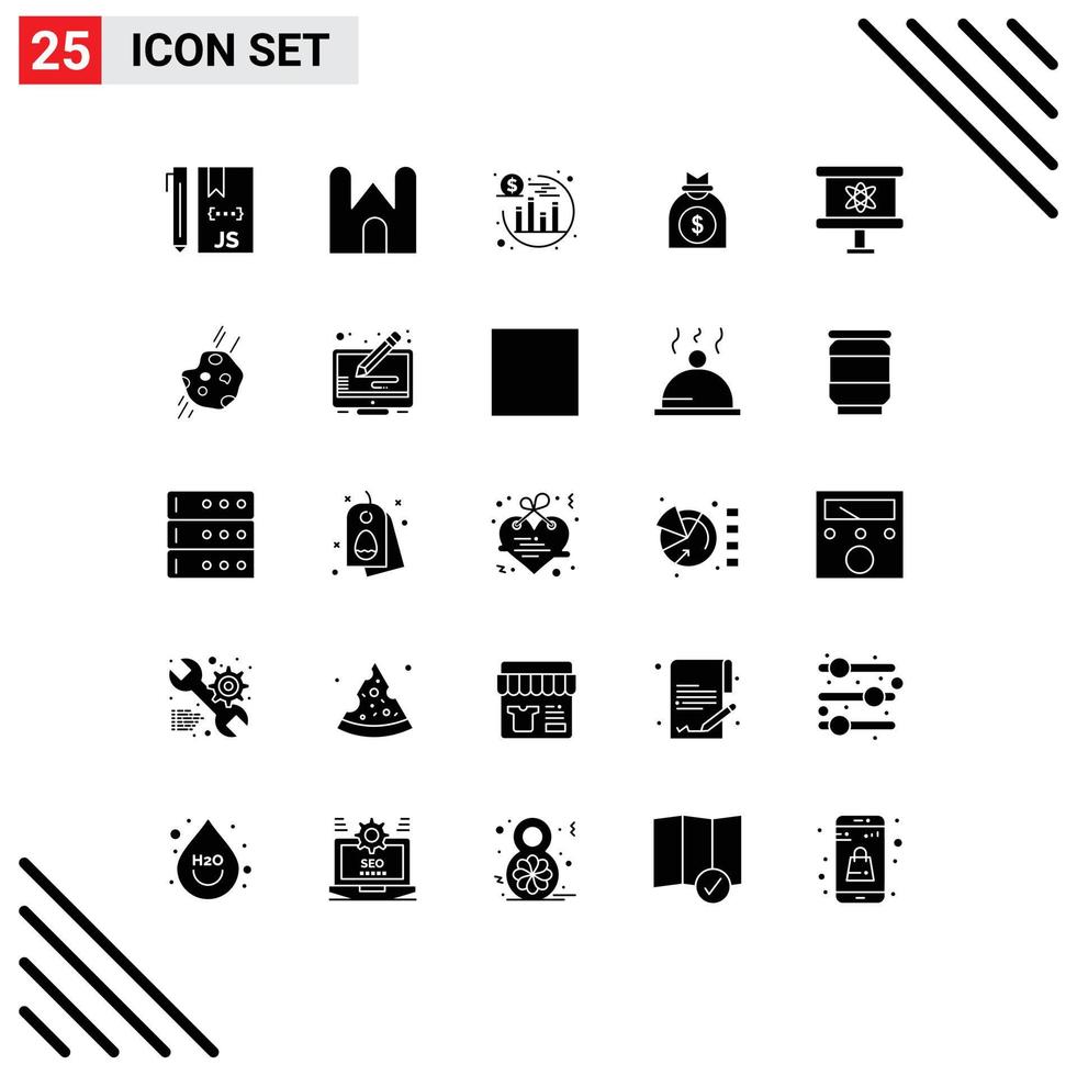 25 Thematic Vector Solid Glyphs and Editable Symbols of atom venture fortress money seo Editable Vector Design Elements