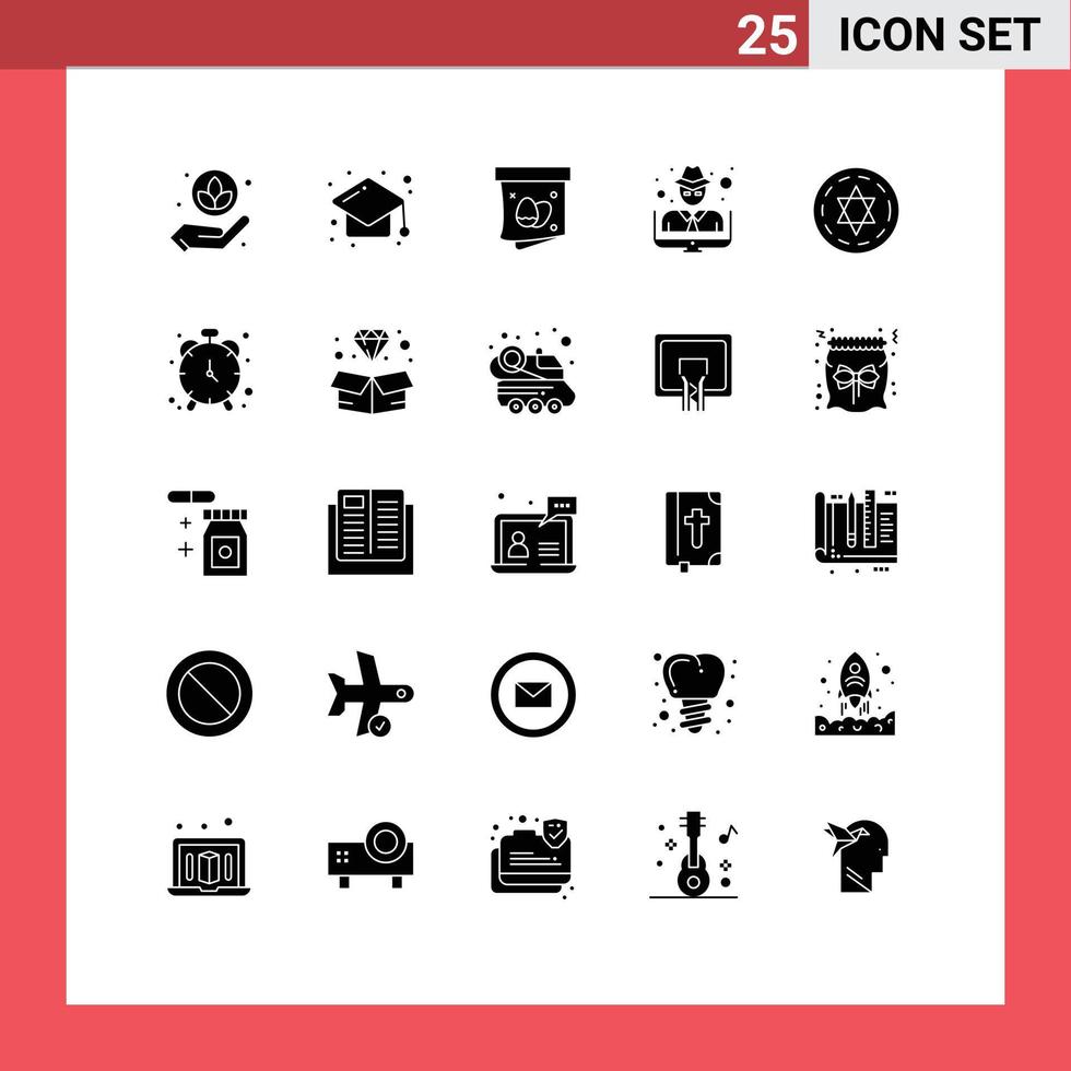 25 Universal Solid Glyph Signs Symbols of magic circle gift crime man Editable Vector Design Elements