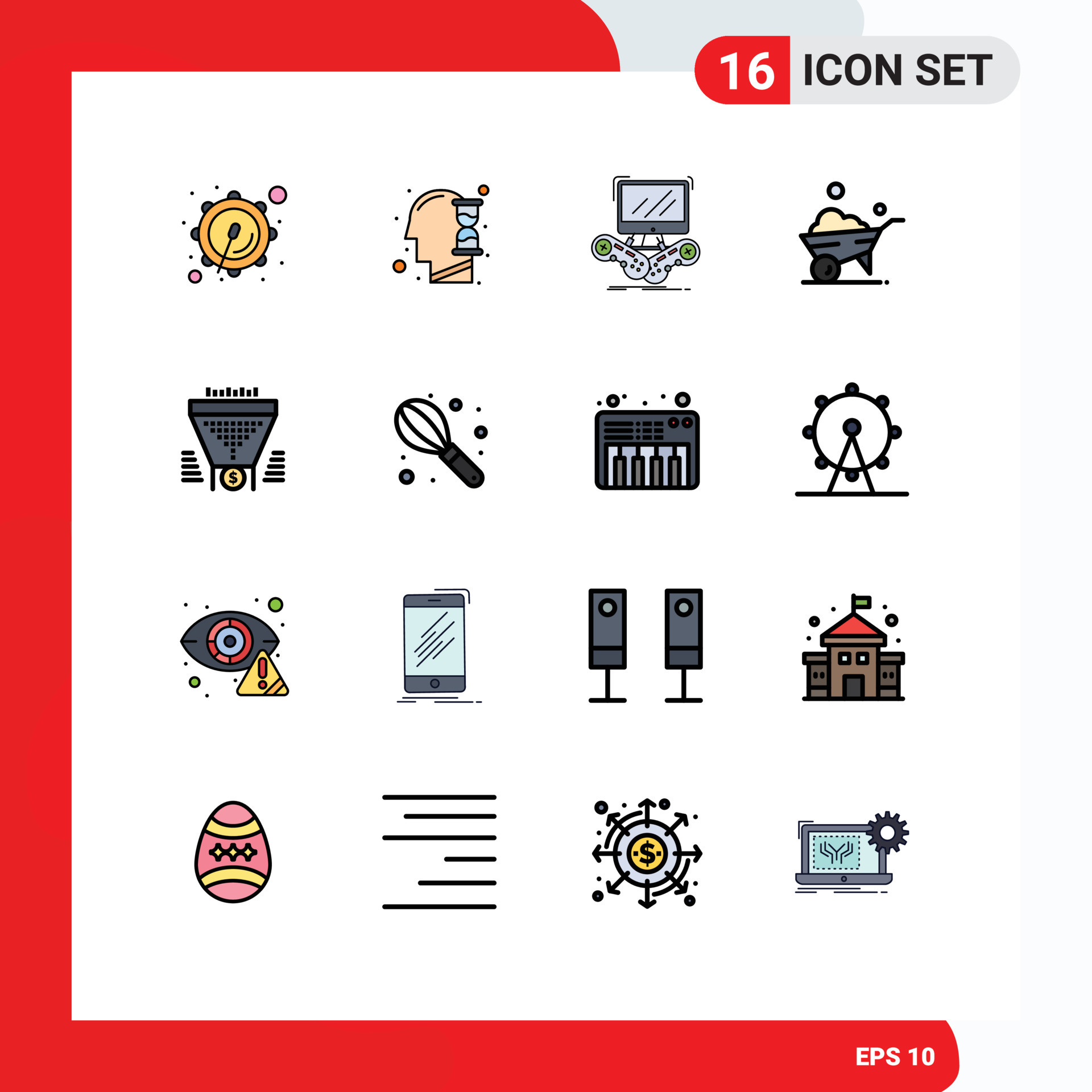Set of 16 Modern UI Icons Symbols Signs for funnel filter gaming wheel