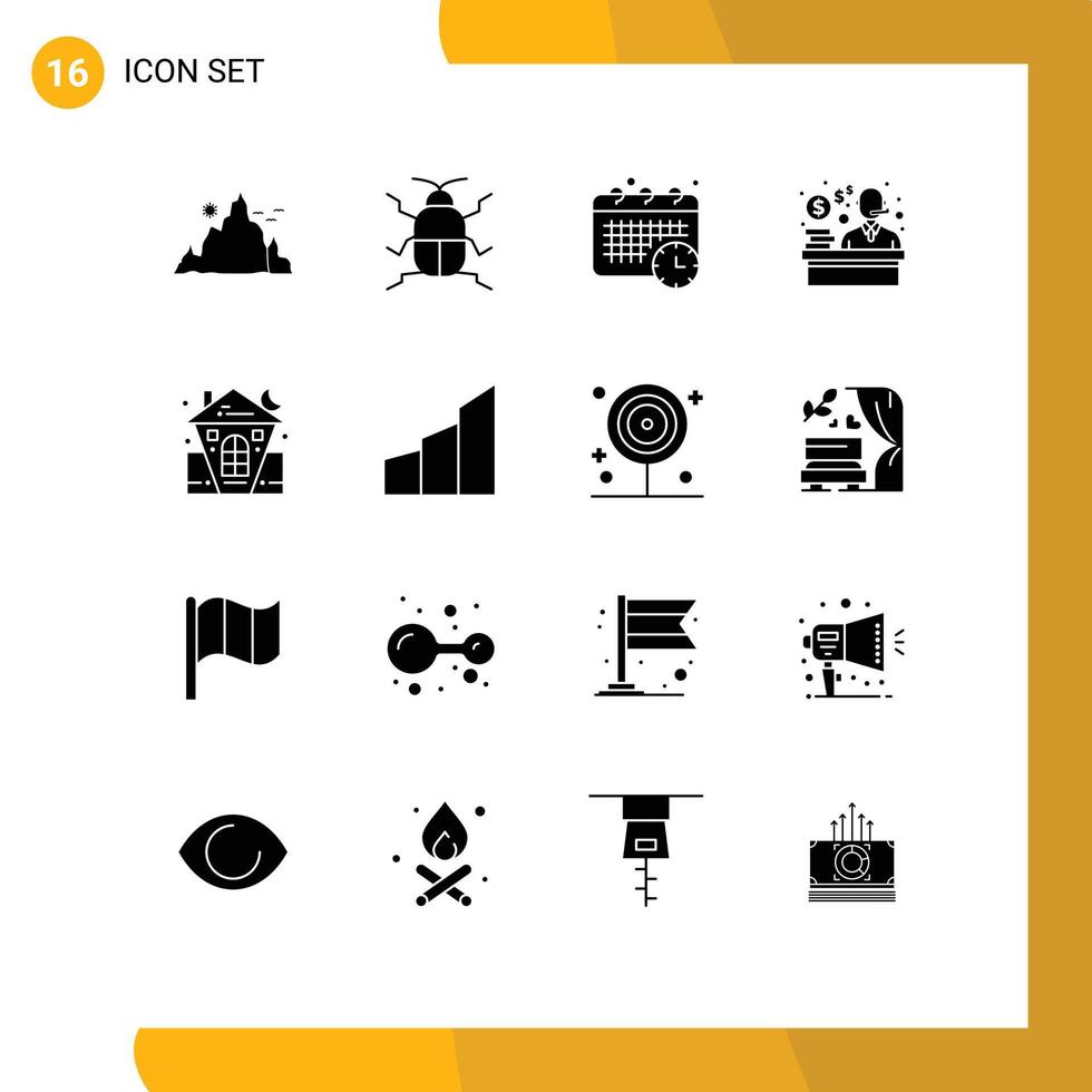 Mobile Interface Solid Glyph Set of 16 Pictograms of celebration shopping nature customer appointment Editable Vector Design Elements