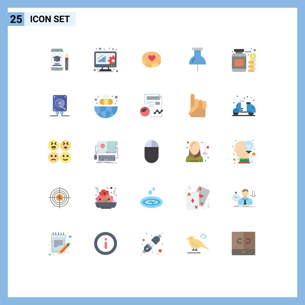 Group of 25 Flat Colors Signs and Symbols for jar pin online evaluation navigation loves Editable Vector Design Elements