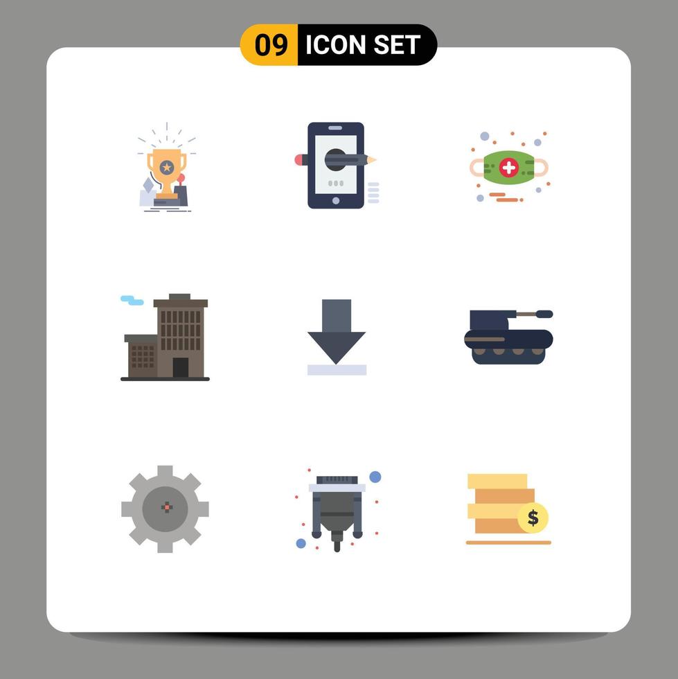 Universal Icon Symbols Group of 9 Modern Flat Colors of arrow business drawing building anaphylaxis Editable Vector Design Elements