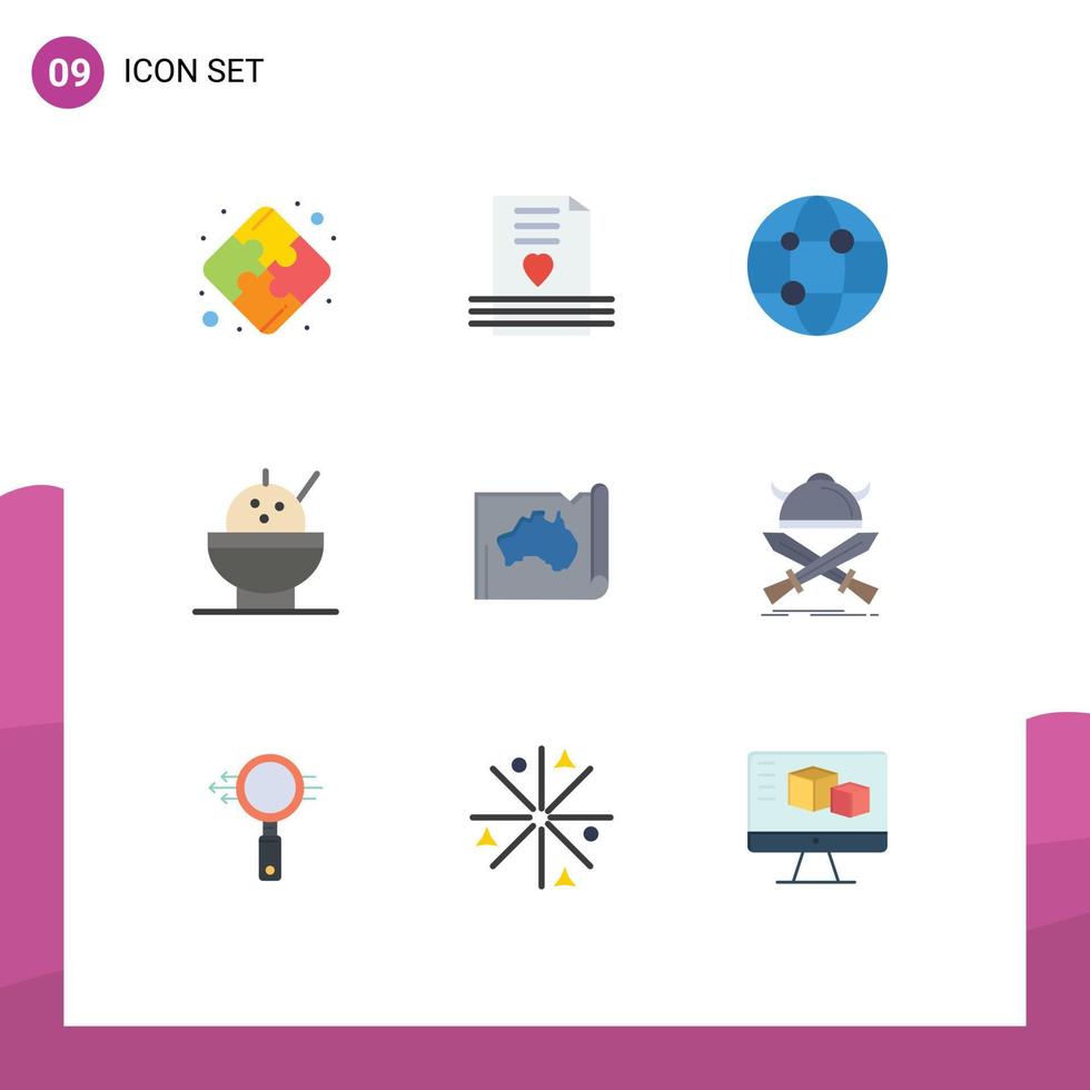Flat Color Pack of 9 Universal Symbols of location australian business australia bowl Editable Vector Design Elements