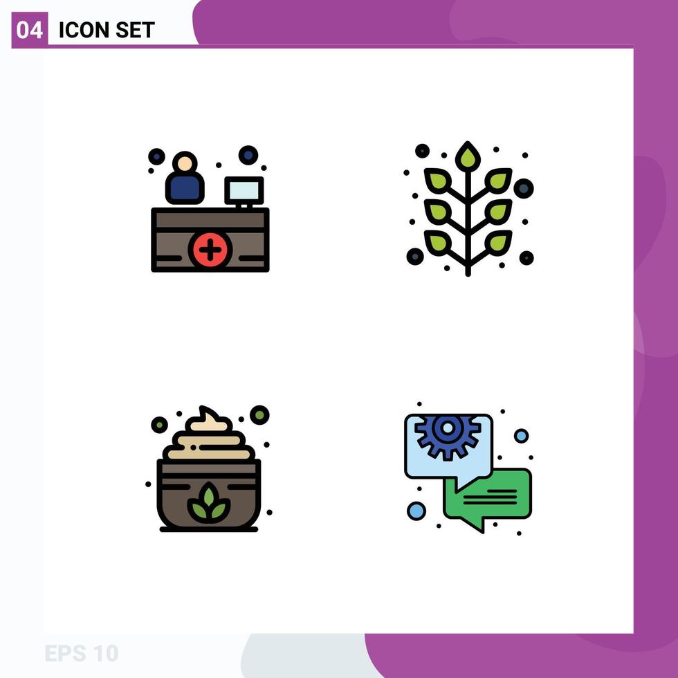 4 Filledline Flat Color concept for Websites Mobile and Apps hospital reception lotus autumn plant chat Editable Vector Design Elements