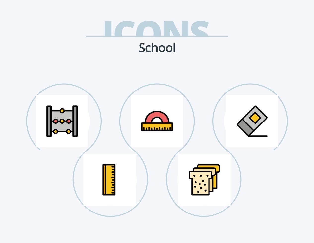 School Line Filled Icon Pack 5 Icon Design. magnifying. find. books. education. tubs vector
