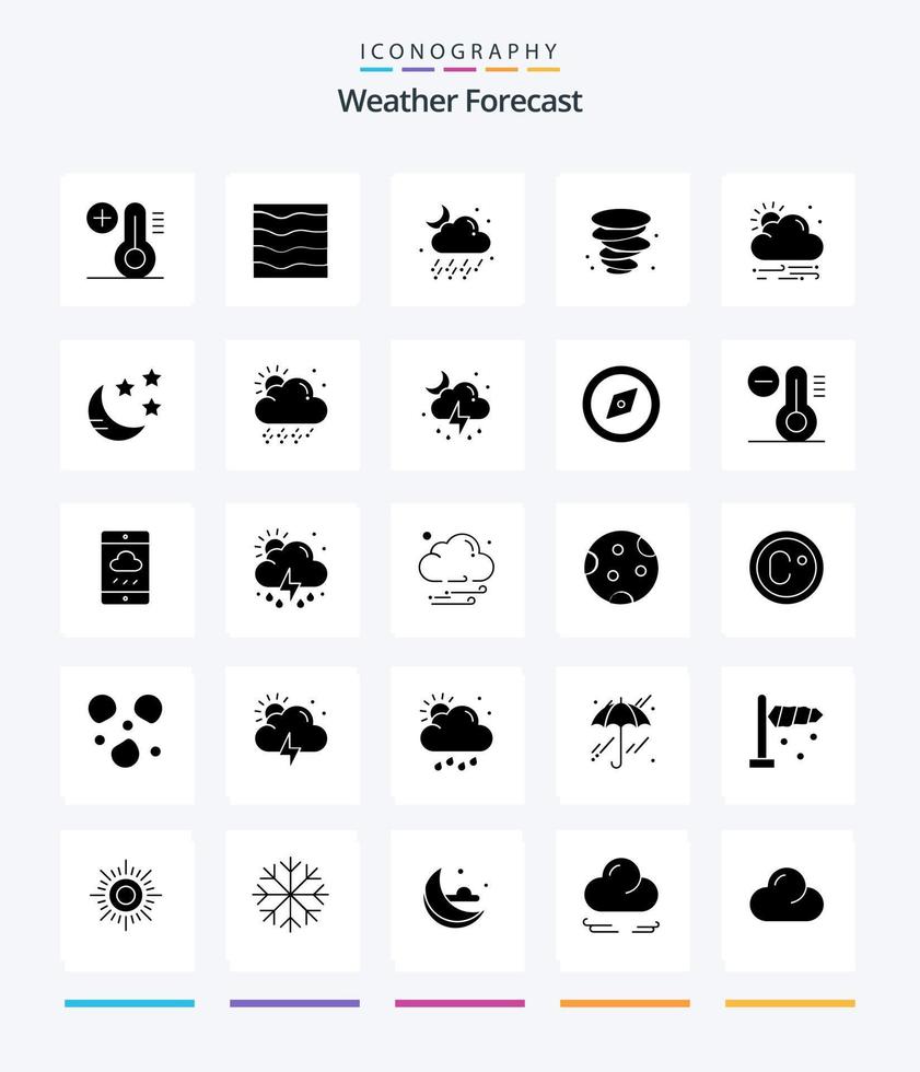 Creative Weather 25 Glyph Solid Black icon pack  Such As weather. wind. cloud. wind. storm vector