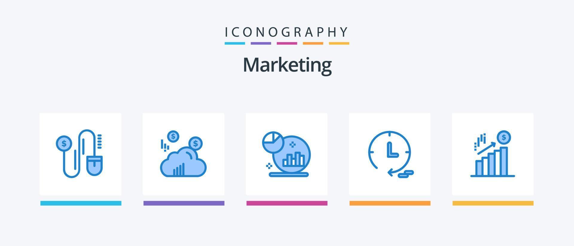 Marketing Blue 5 Icon Pack Including . marketing. grown. finance. watch. Creative Icons Design vector