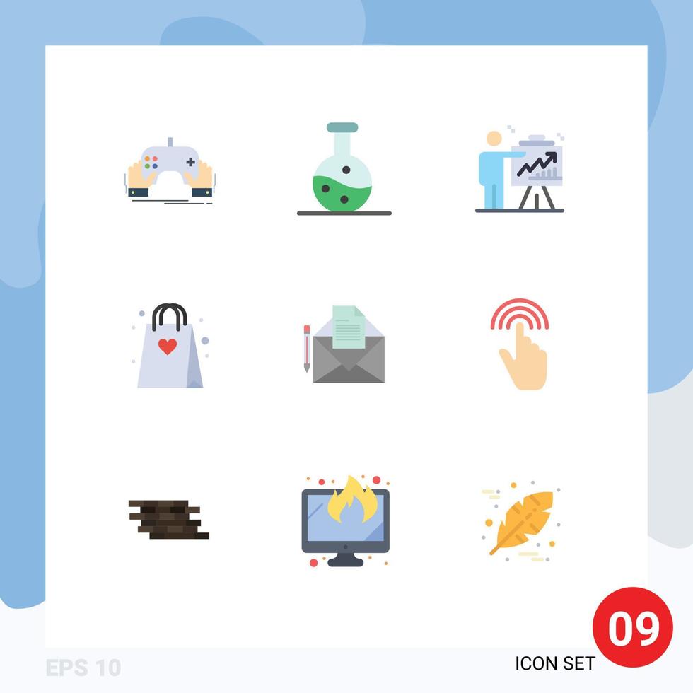9 Universal Flat Color Signs Symbols of mail hobby arrow hobbies graph Editable Vector Design Elements
