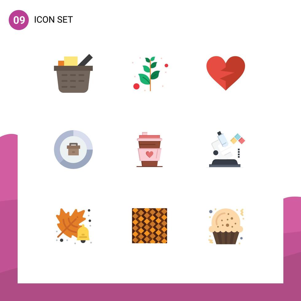 User Interface Pack of 9 Basic Flat Colors of drink report like graph business Editable Vector Design Elements