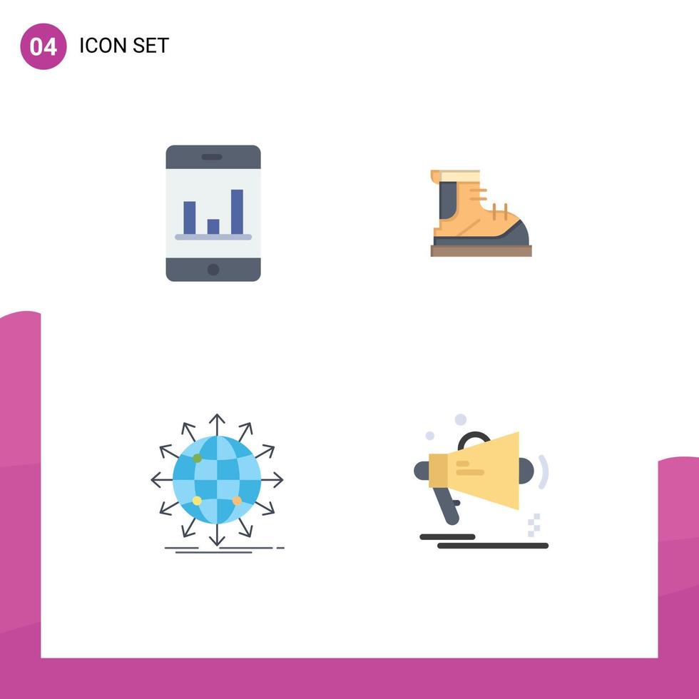 4 Thematic Vector Flat Icons and Editable Symbols of analytics network boots track news Editable Vector Design Elements