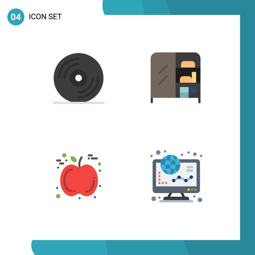 4 Thematic Vector Flat Icons and Editable Symbols of disc ecommerce furniture apple graph Editable Vector Design Elements