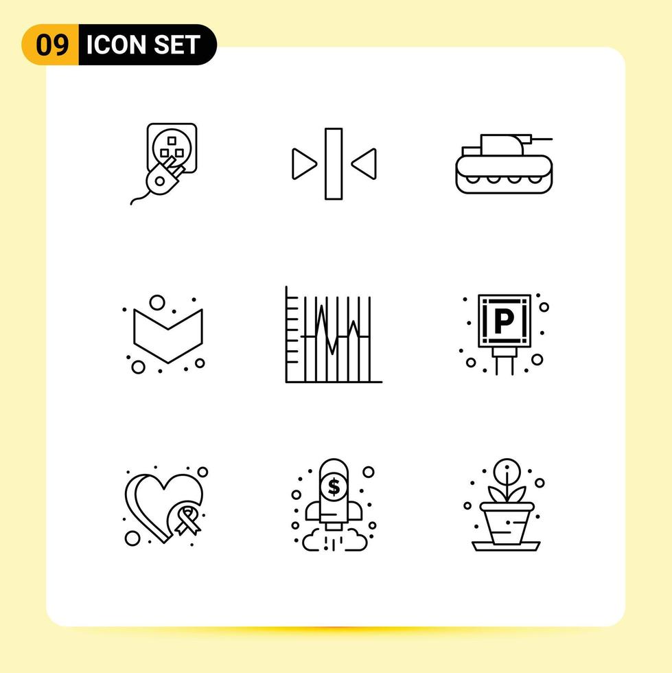 Mobile Interface Outline Set of 9 Pictograms of report full media down tank Editable Vector Design Elements