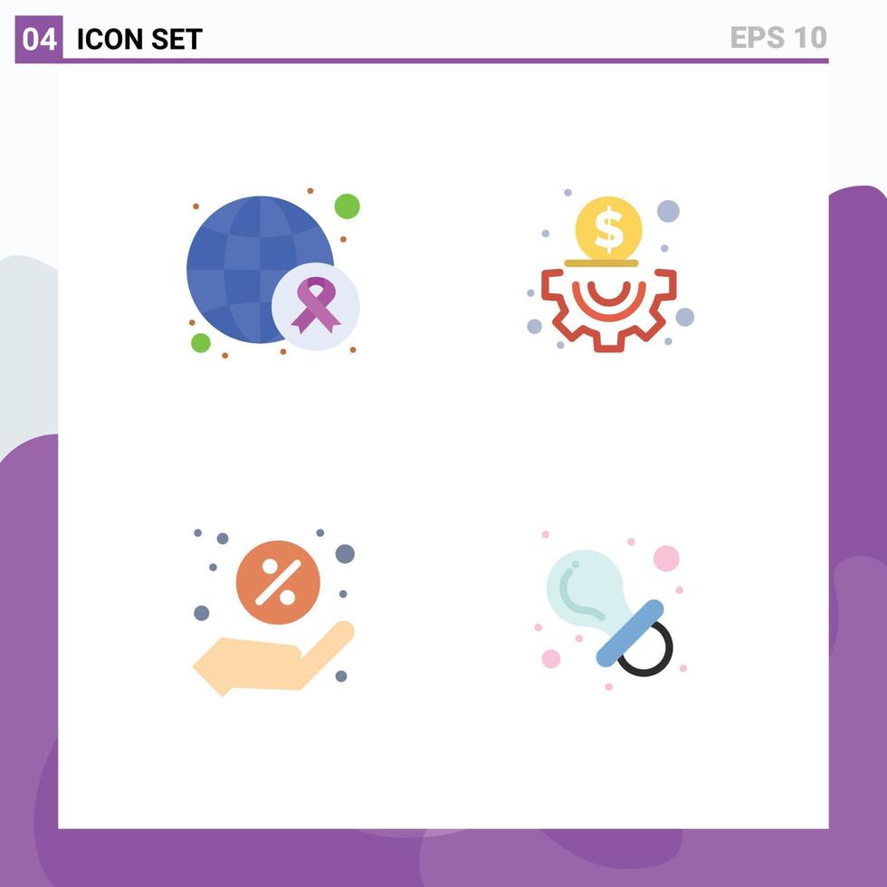 Group of 4 Modern Flat Icons Set for awareness shopping world management baby Editable Vector Design Elements