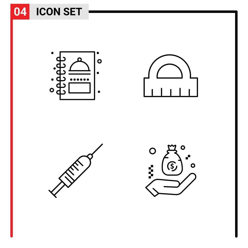 valores vector icono paquete de 4 4 línea señales y símbolos para cocina vacuna comida regla Disparo editable vector diseño elementos