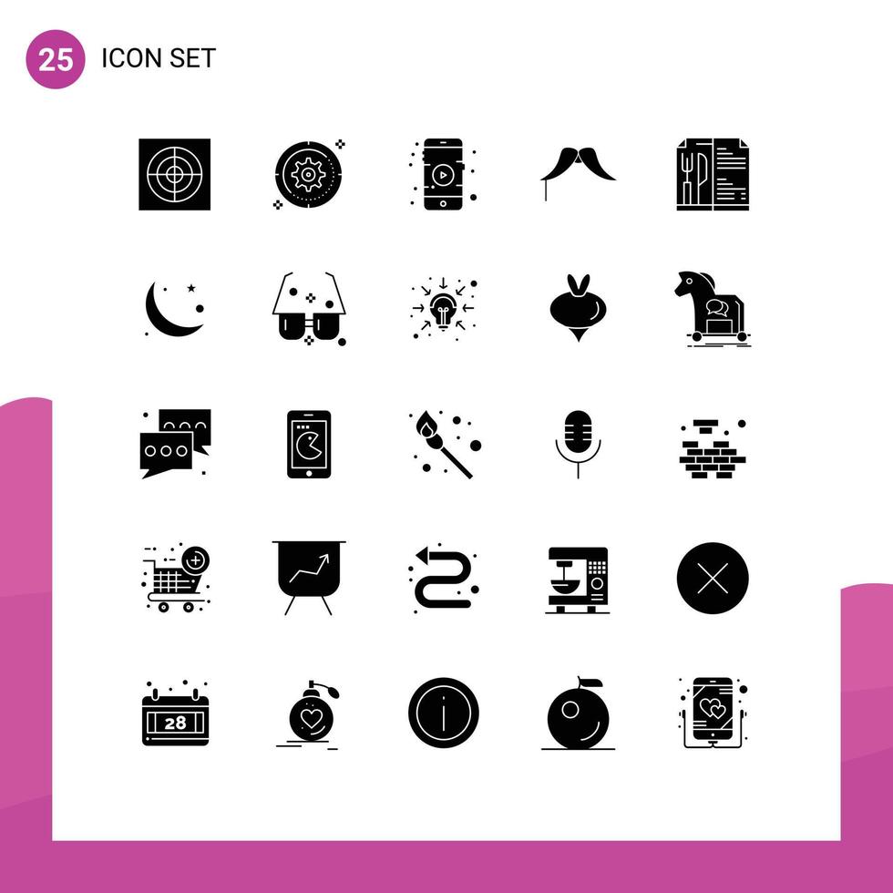 Group of 25 Modern Solid Glyphs Set for menu men mobile male hipster Editable Vector Design Elements