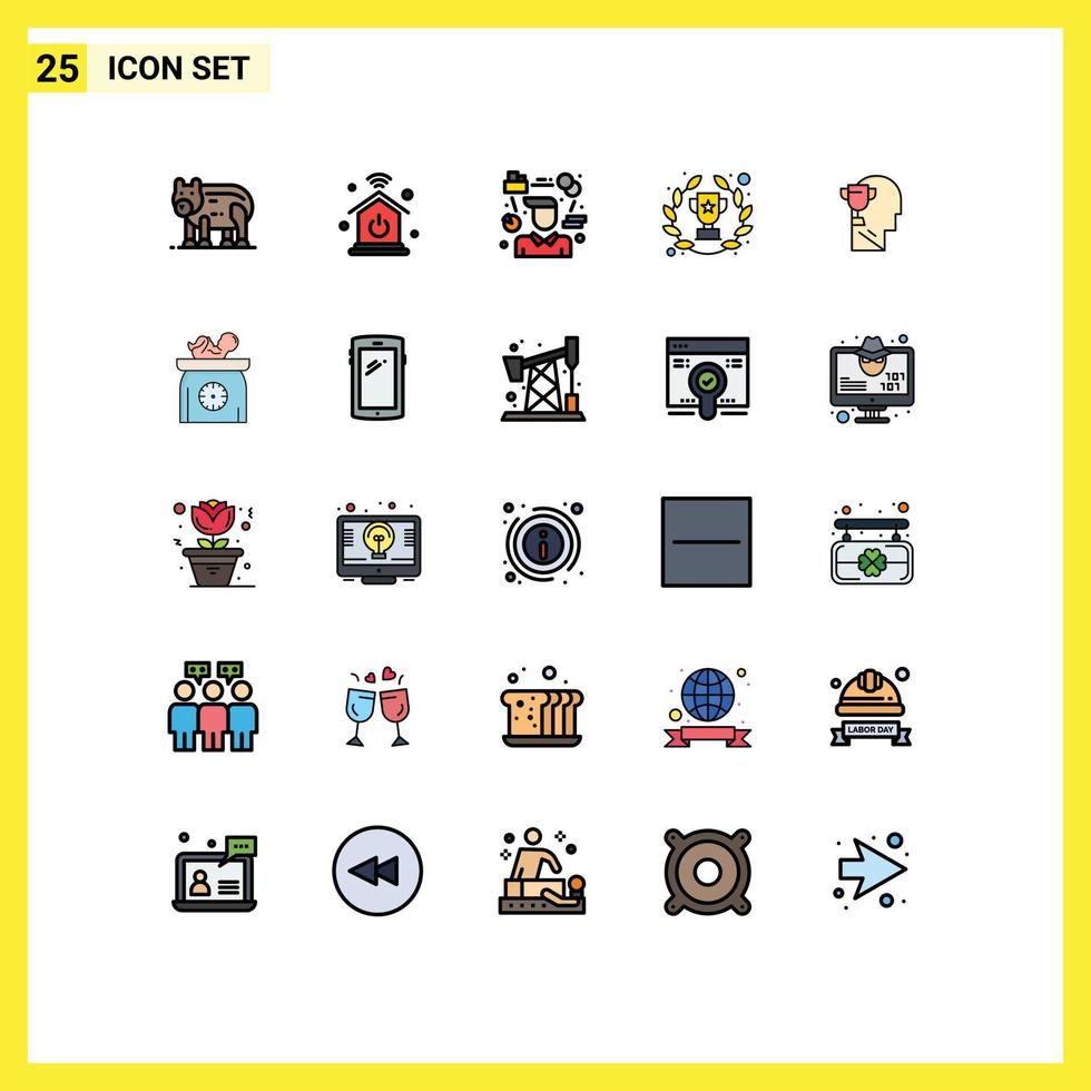 25 Universal Filled line Flat Colors Set for Web and Mobile Applications brian success person laurel wheat achieve Editable Vector Design Elements