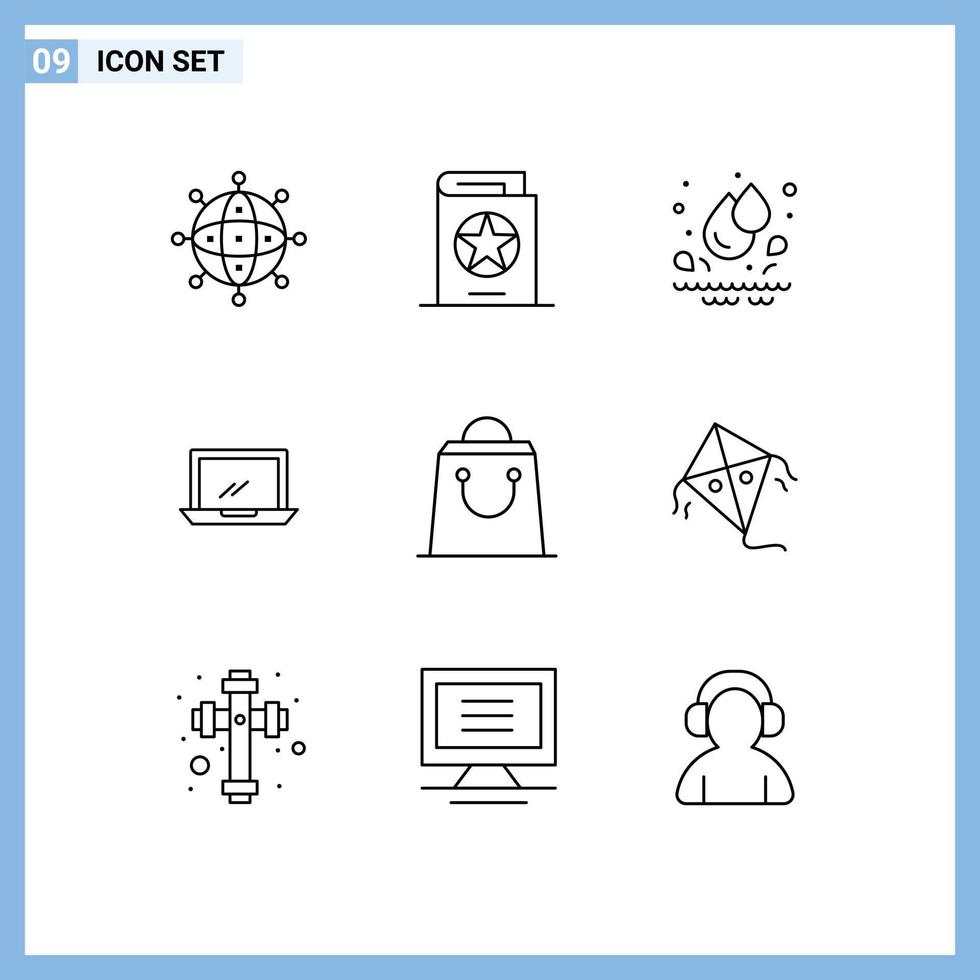 Group of 9 Outlines Signs and Symbols for pc device spells desktop park Editable Vector Design Elements