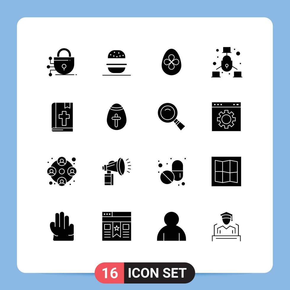 Universal Icon Symbols Group of 16 Modern Solid Glyphs of note bible easter security internet Editable Vector Design Elements