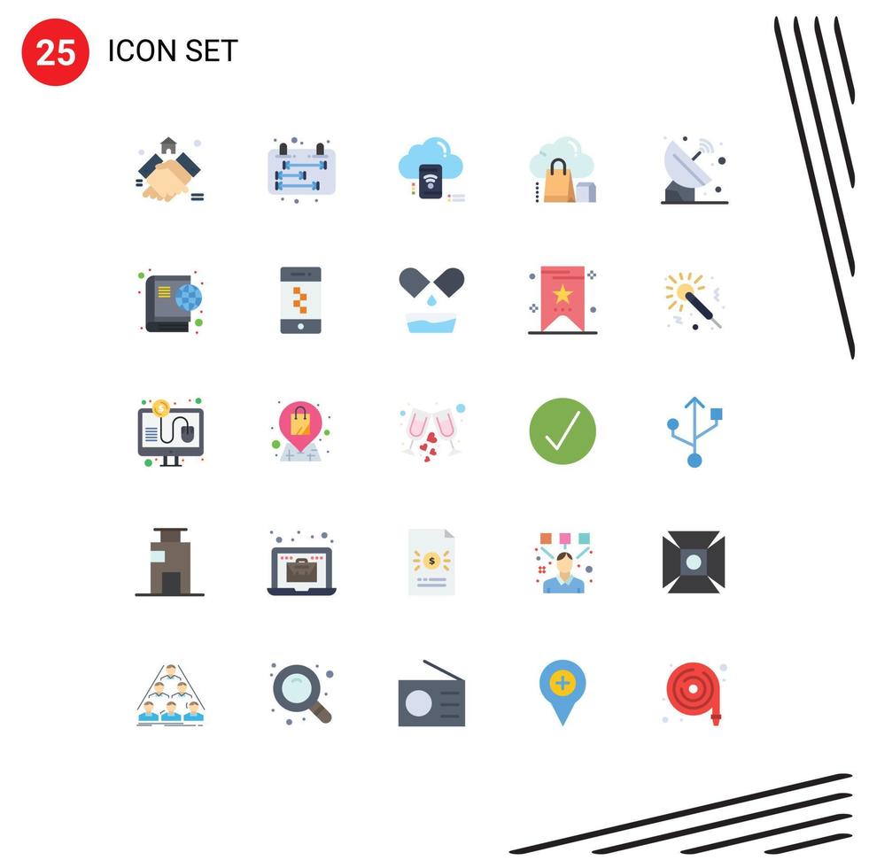 Modern Set of 25 Flat Colors and symbols such as bag shopping schedule cloud data Editable Vector Design Elements