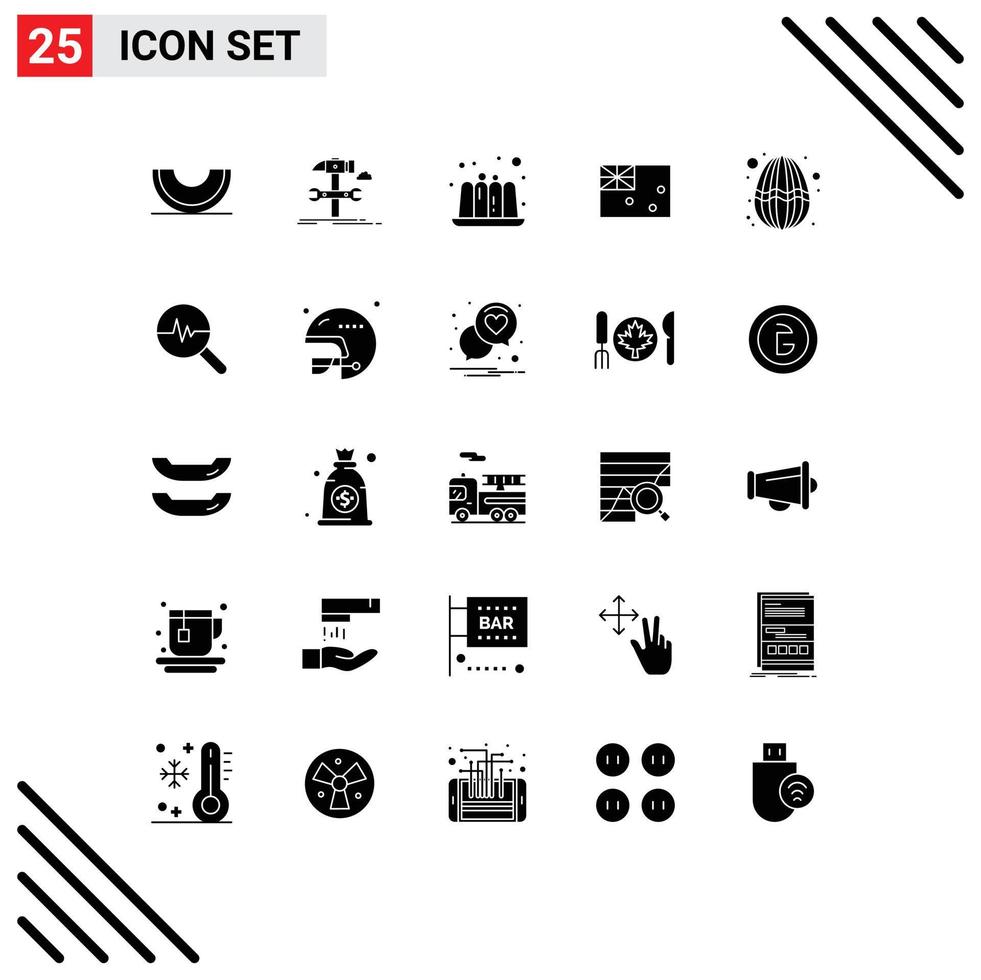 Pack of 25 Modern Solid Glyphs Signs and Symbols for Web Print Media such as easter country repair australia jelly Editable Vector Design Elements