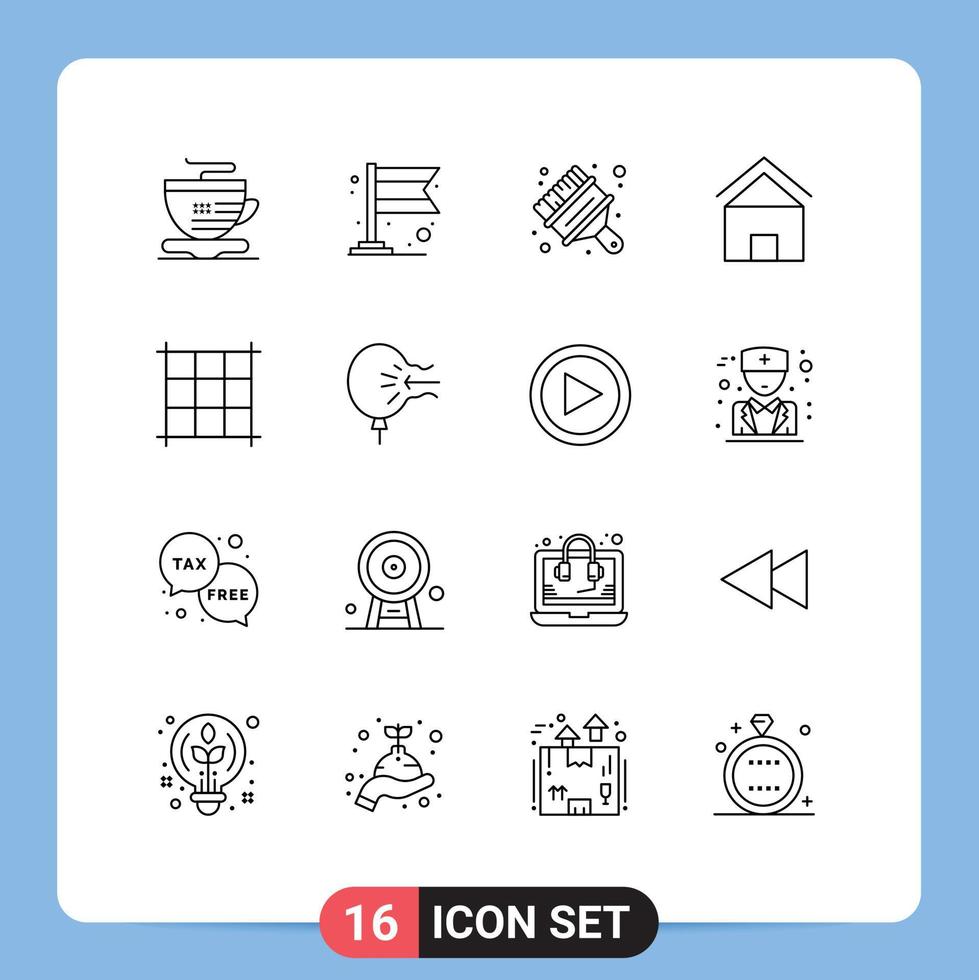 Pack of 16 creative Outlines of balloon pixels paint hut home Editable Vector Design Elements