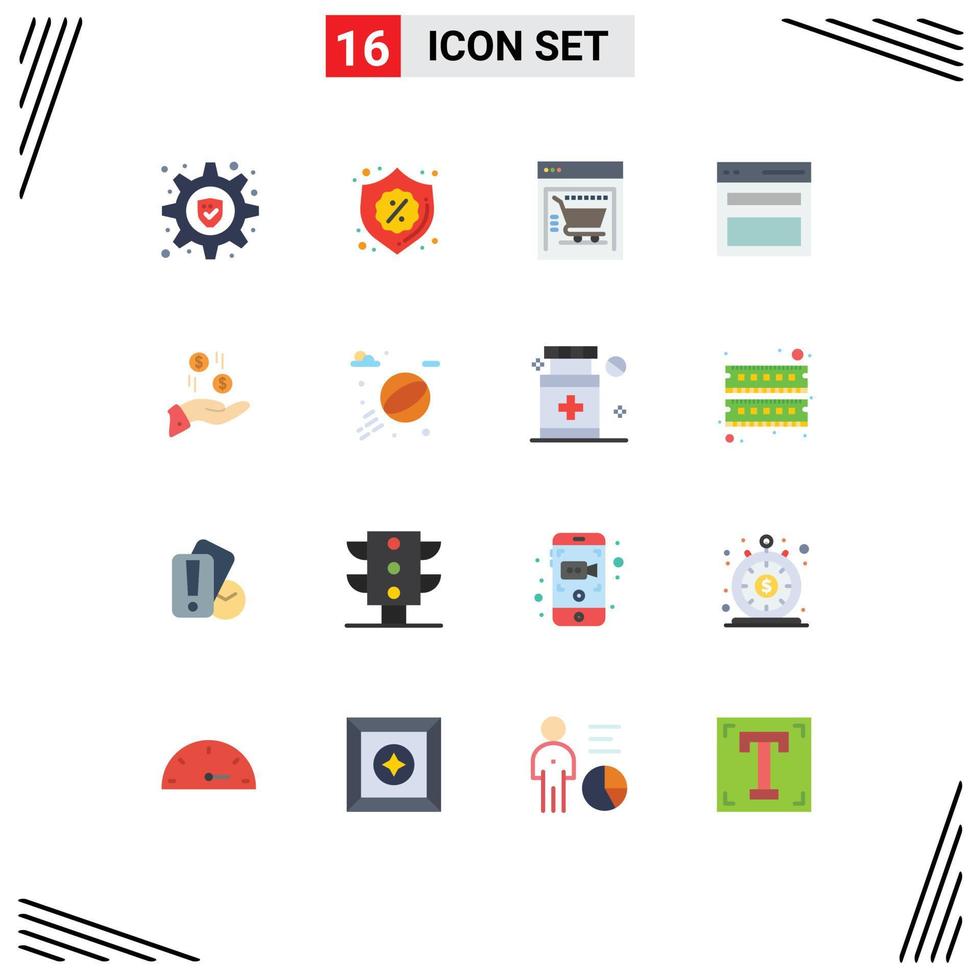 Modern Set of 16 Flat Colors and symbols such as currency dollar shopping cart hand menu Editable Pack of Creative Vector Design Elements