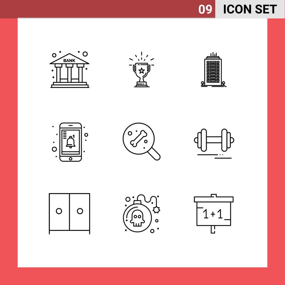 Pictogram Set of 9 Simple Outlines of reminder mobile prize tower office Editable Vector Design Elements