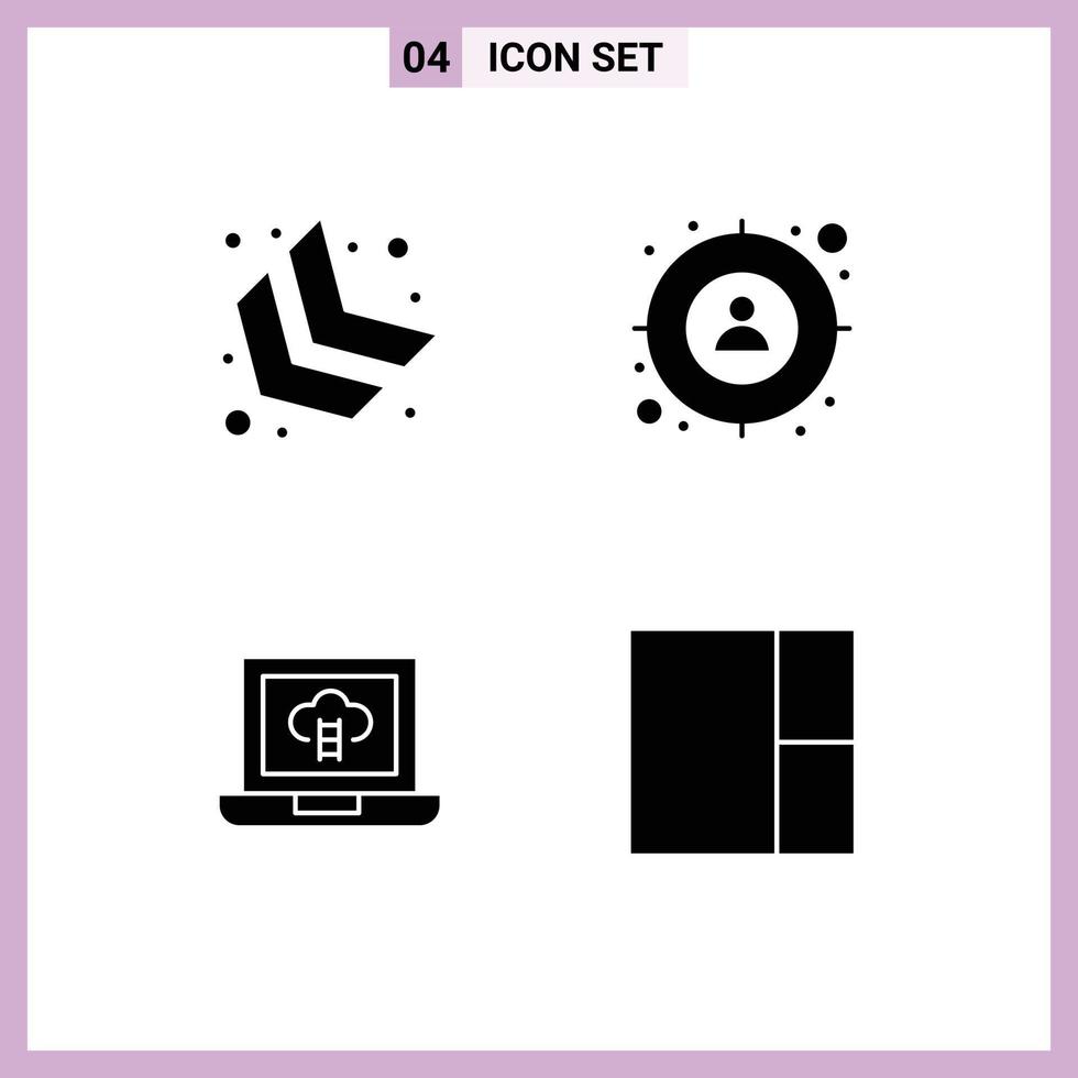 4 Thematic Vector Solid Glyphs and Editable Symbols of arrow badge focus target layout Editable Vector Design Elements